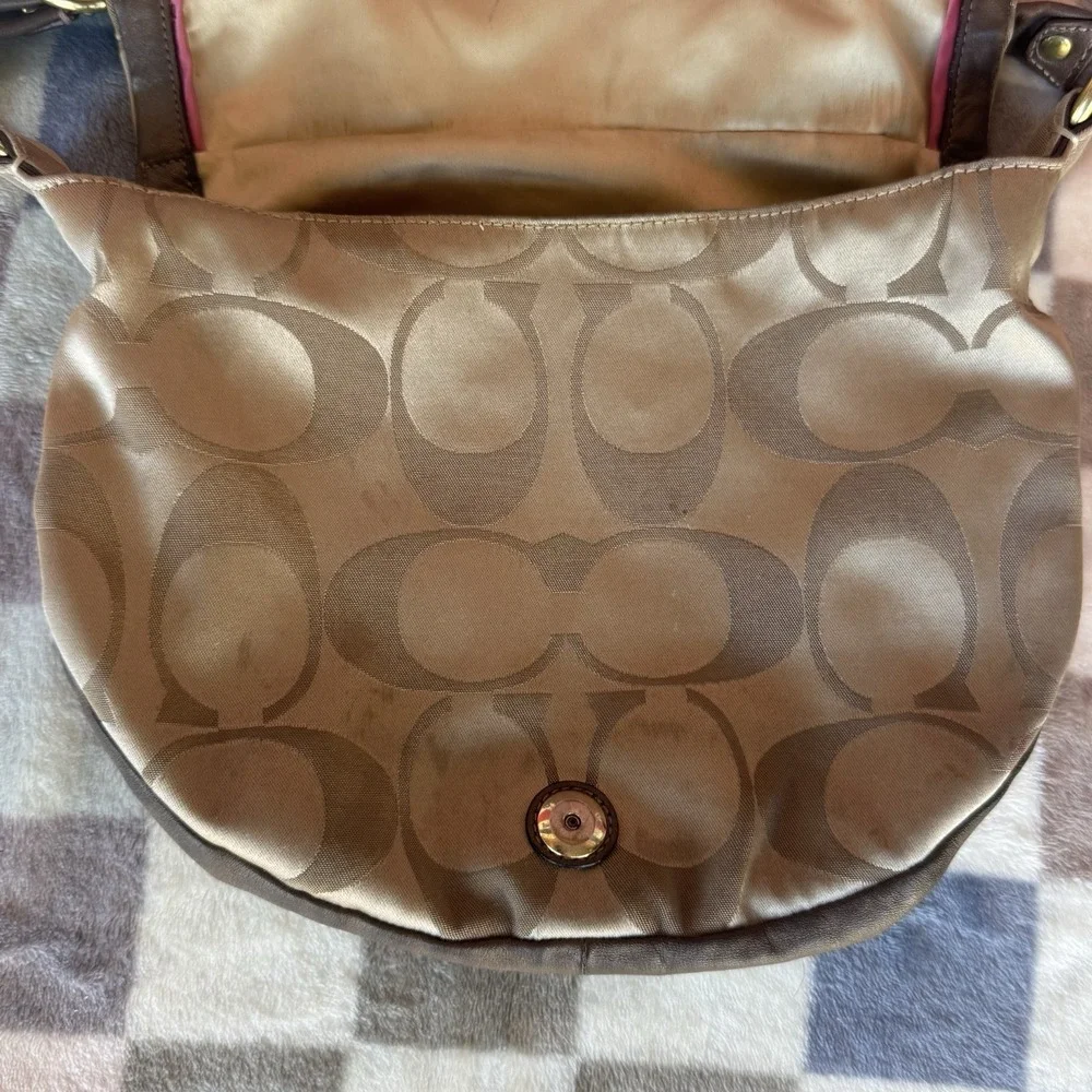 Coach 13641 Ali Y2K Khaki Signature Sateen Bronze Leather RARE Shoulder Hobo Bag